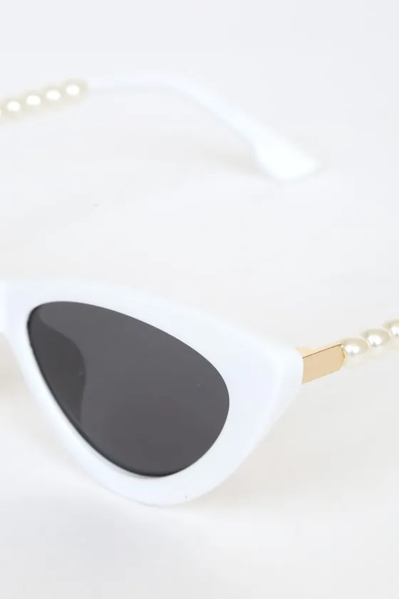 Pep Talk White Mini Cat-Eye Pearl Sunglasses sold by Lulus product image thumbnail 4