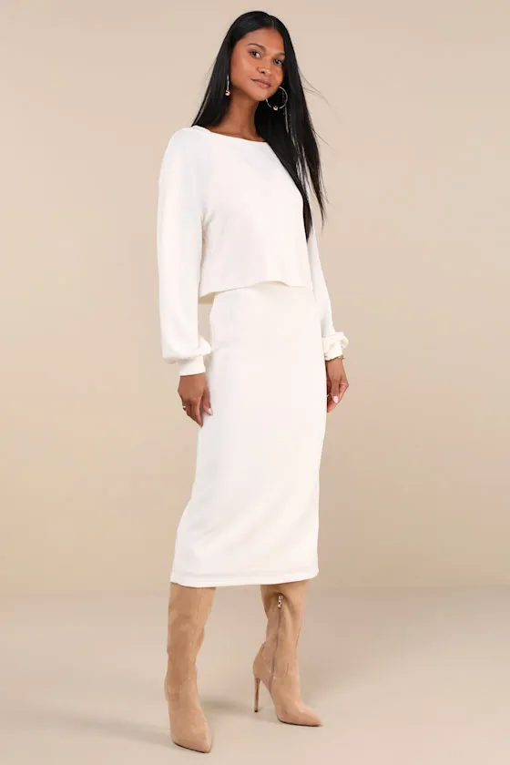 Marvelous Match Ivory Knit Two-Piece Midi Dress & Sweater Set sold by Lulus product image thumbnail 2