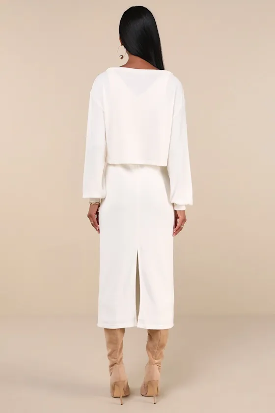 Marvelous Match Ivory Knit Two-Piece Midi Dress & Sweater Set sold by Lulus product image thumbnail 3