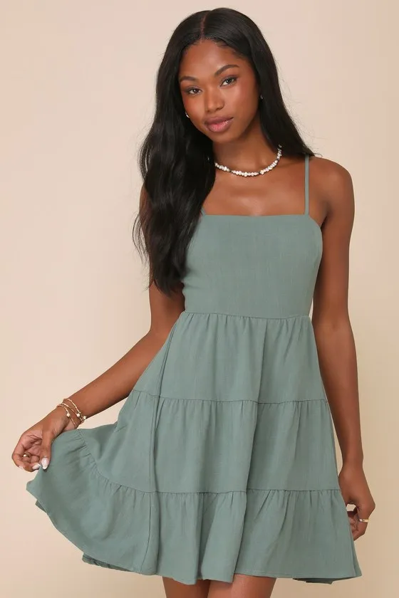 Make a Day of It Green Cutout Tiered Mini Dress sold by Lulus