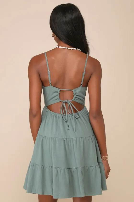 Make a Day of It Green Cutout Tiered Mini Dress sold by Lulus product image thumbnail 2