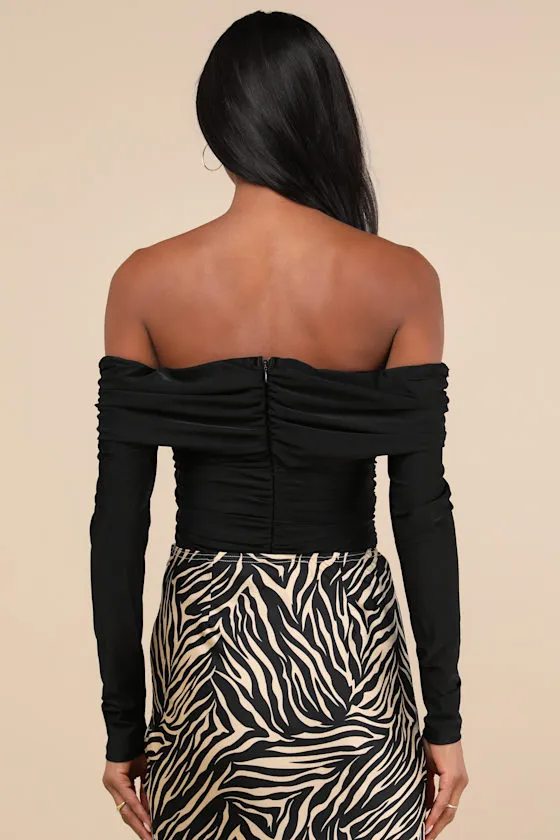 Sultry Influence Black Off-the-Shoulder Ruched Bodysuit sold by Lulus product image thumbnail 3