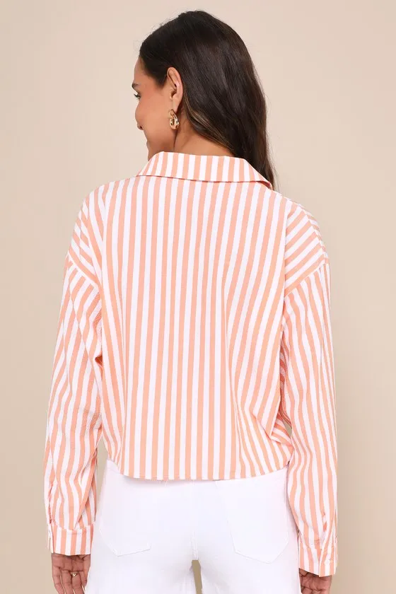 Refined Breeze Ivory and Coral Striped Collared Button-Up Top sold by Lulus product image thumbnail 3