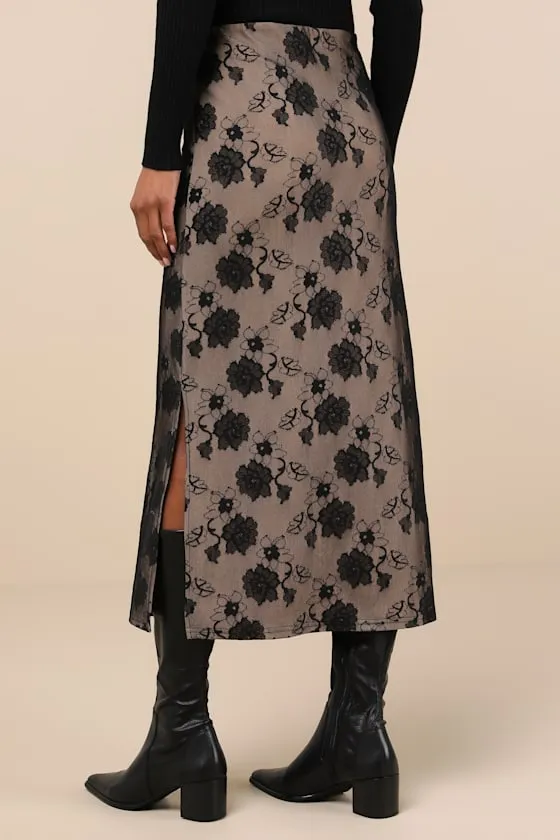 Marvelous Sensation Black and Beige Lace High-Rise Midi Skirt sold by Lulus product image thumbnail 2