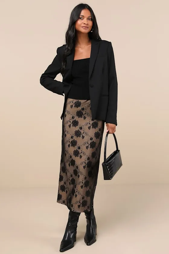 Marvelous Sensation Black and Beige Lace High-Rise Midi Skirt sold by Lulus product image thumbnail 4