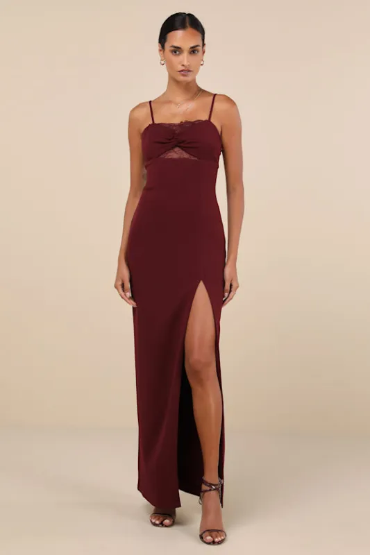Exceptional Stunner Plum Purple Lace Twist-Front Maxi Dress sold by Lulus