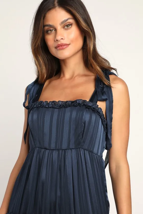 Day for Romance Navy Blue Tie-Strap Tiered Midi Dress sold by Lulus product image thumbnail 2