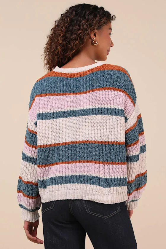 Coziest Cuddles Ivory Multi Striped Chenille Sweater sold by Lulus product image thumbnail 2