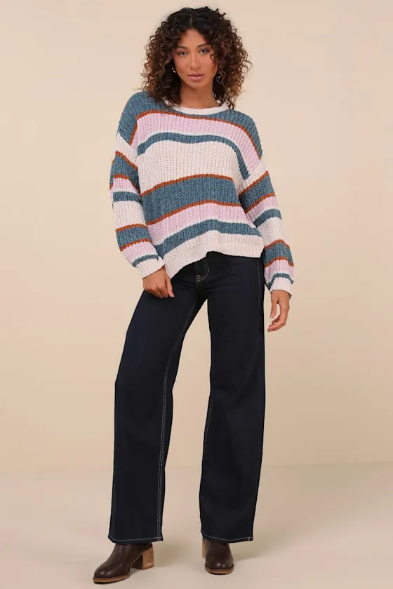 Coziest Cuddles Ivory Multi Striped Chenille Sweater sold by Lulus product image thumbnail 3