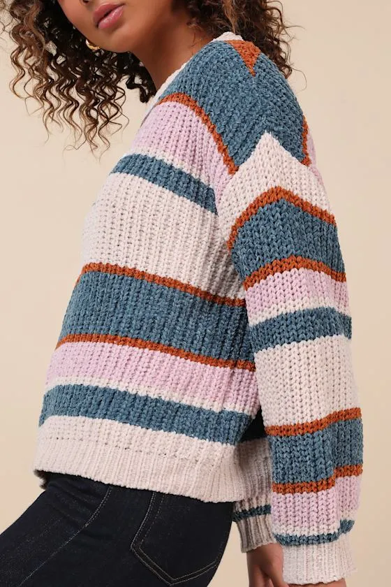 Coziest Cuddles Ivory Multi Striped Chenille Sweater sold by Lulus product image thumbnail 4