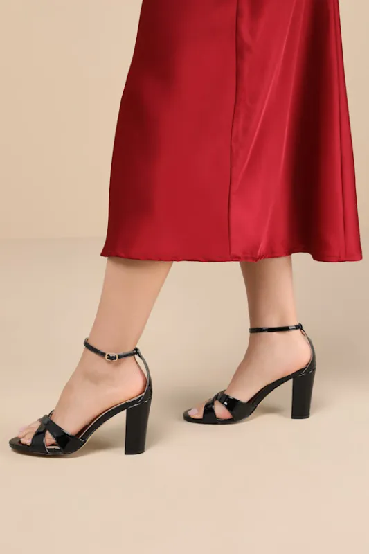 Viviey Black Patent Ankle Strap High Heel Sandals sold by Lulus