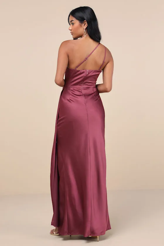 Signature Elegance Mauve Purple Satin One-Shoulder Maxi Dress sold by Lulus product image thumbnail 2