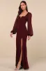 Composed Elegance Burgundy Balloon Sleeve Mermaid Maxi Dress sold by Lulus