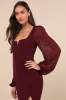Composed Elegance Burgundy Balloon Sleeve Mermaid Maxi Dress sold by Lulus