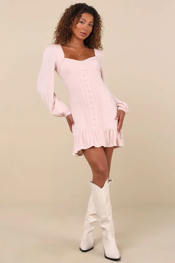 Coveted Sweetness Blush Pointelle Knit Long Sleeve Mini Dress sold by Lulus product image thumbnail 2