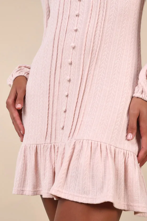 Coveted Sweetness Blush Pointelle Knit Long Sleeve Mini Dress sold by Lulus product image thumbnail 4