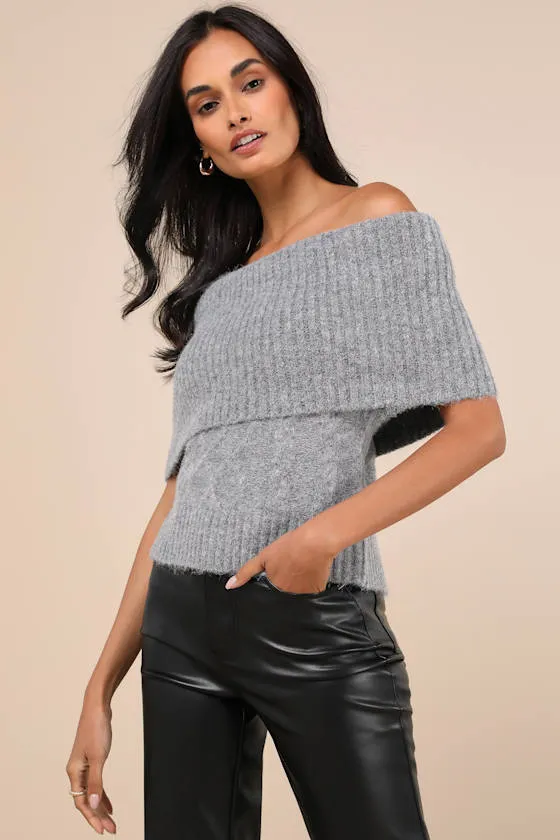 Smart Outcome Grey Marled Off-the-Shoulder Sweater Top sold by Lulus