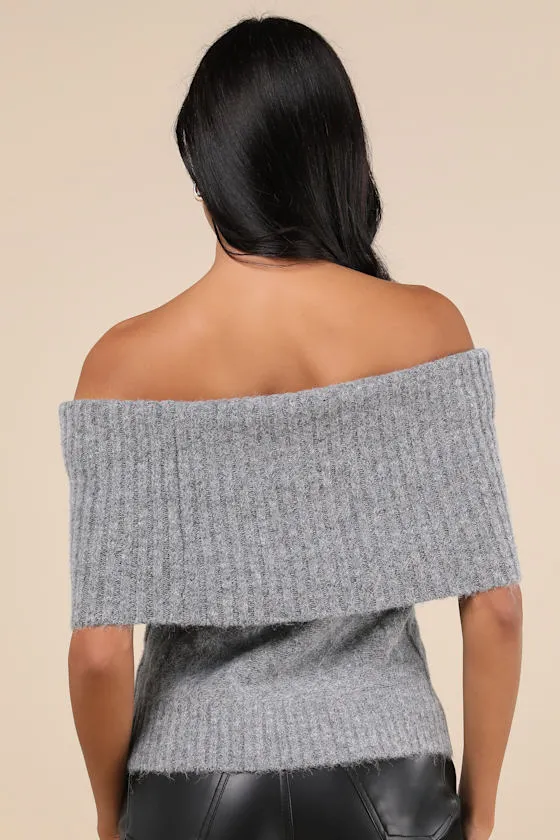 Smart Outcome Grey Marled Off-the-Shoulder Sweater Top sold by Lulus product image thumbnail 2