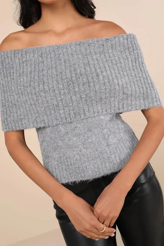 Smart Outcome Grey Marled Off-the-Shoulder Sweater Top sold by Lulus product image thumbnail 4