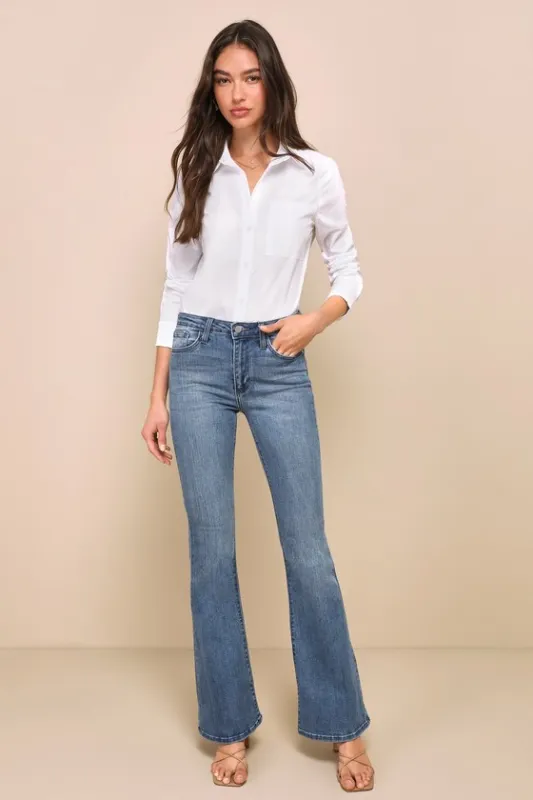 Break Away Medium Wash High-Rise Flare Jeans sold by Lulus