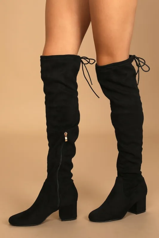 Di Black Suede Over the Knee Boots sold by Lulus