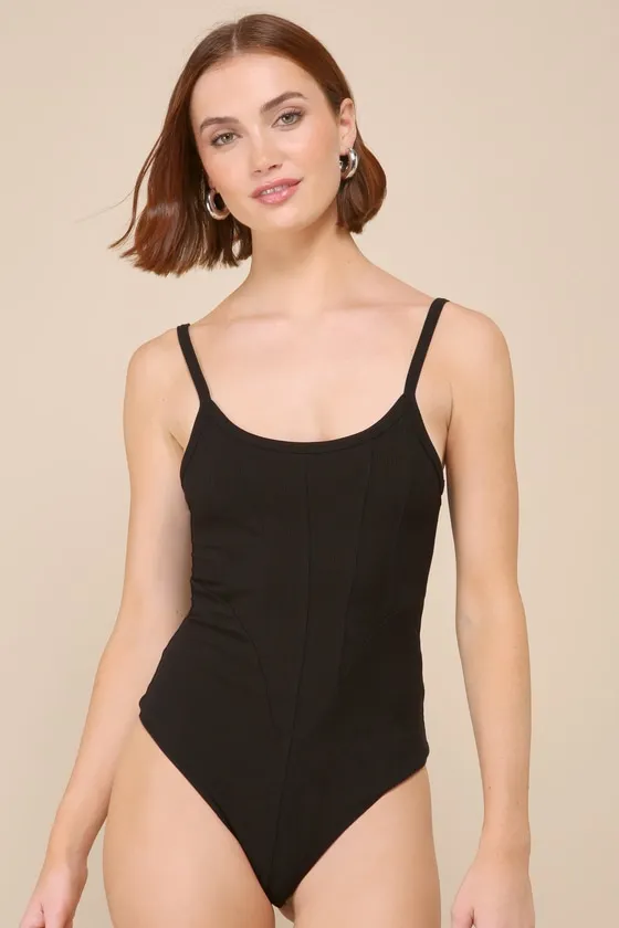 Style Skills Black Ribbed Knit Sleeveless Corset Bodysuit sold by Lulus product image thumbnail 4