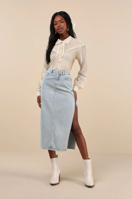 Pony Cream Sheer Pintuck Lace Long Sleeve Button-Up Top sold by Lulus product image thumbnail 4