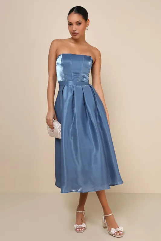 Radiant Direction Slate Blue Strapless Midi Dress With Pockets sold by Lulus