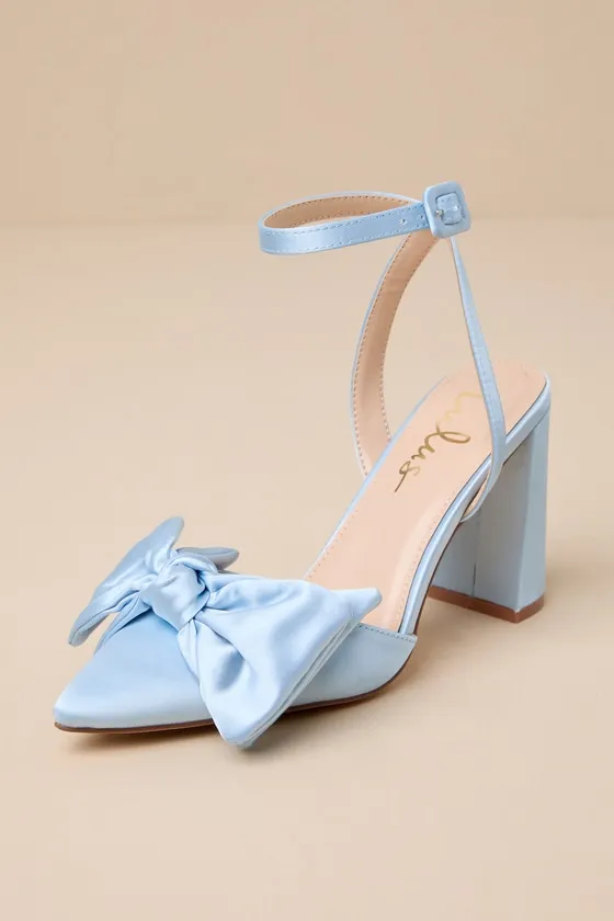 Suttonn Blue Satin Bow Ankle Strap Pointed-Toe Pumps sold by Lulus product image thumbnail 3