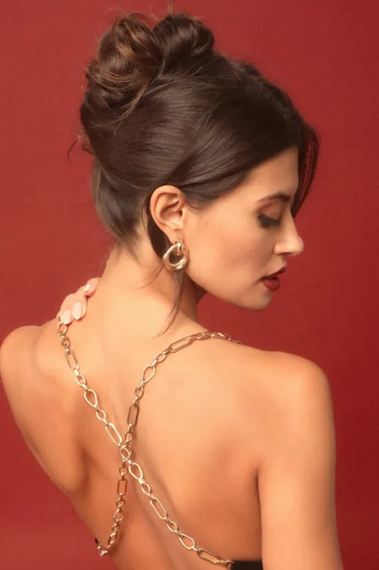 Luxuriously Linked Gold Rhinestone Wire Door Knocker Earrings sold by Lulus