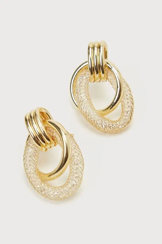 Luxuriously Linked Gold Rhinestone Wire Door Knocker Earrings sold by Lulus product image thumbnail 2