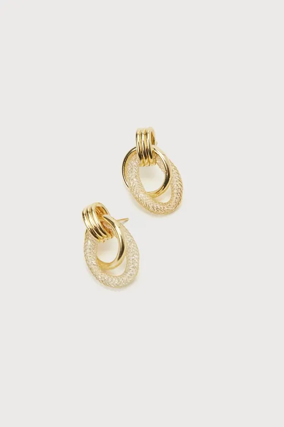 Luxuriously Linked Gold Rhinestone Wire Door Knocker Earrings sold by Lulus product image thumbnail 3
