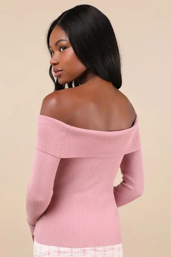 Casual Admiration Mauve Ribbed Off-the-Shoulder Sweater Top sold by Lulus product image thumbnail 2
