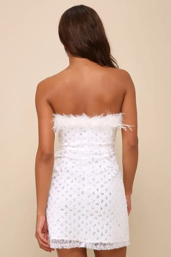 Sparkly Aura White Textured Sequin Feather Mini Dress sold by Lulus product image thumbnail 3