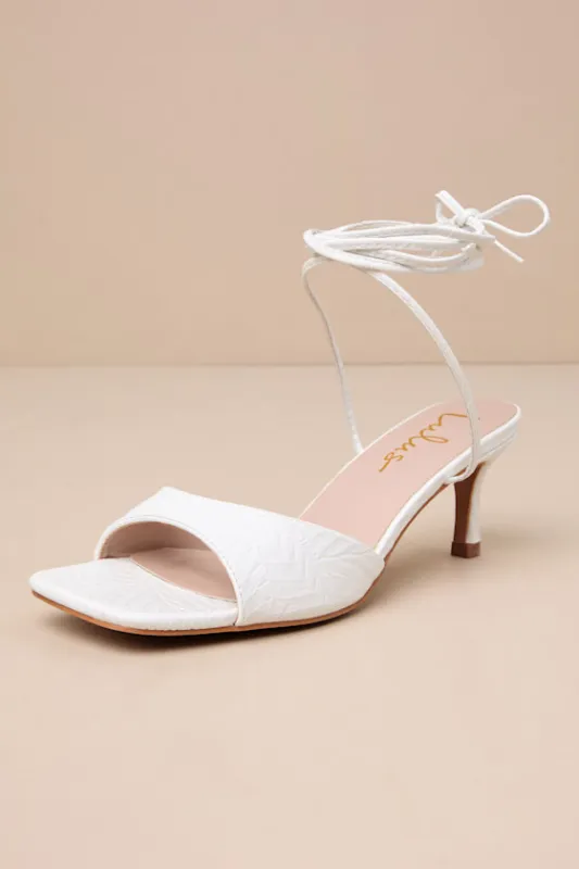 Liddell White Textured Lace-Up High Heel Sandals sold by Lulus