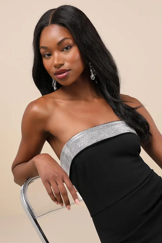 Unbelievable Sparkle Black Rhinestone Strapless Mini Dress sold by Lulus product image thumbnail 2