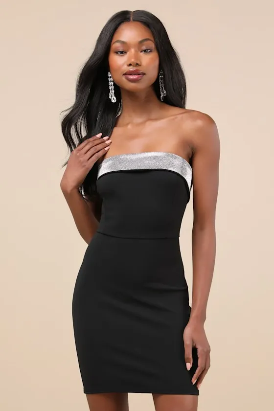 Unbelievable Sparkle Black Rhinestone Strapless Mini Dress sold by Lulus product image thumbnail 3