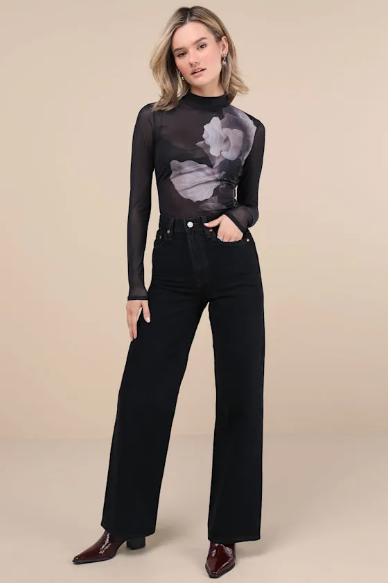 Prettiest Allure Black Floral Sheer Mesh Mock Neck Top sold by Lulus product image thumbnail 3