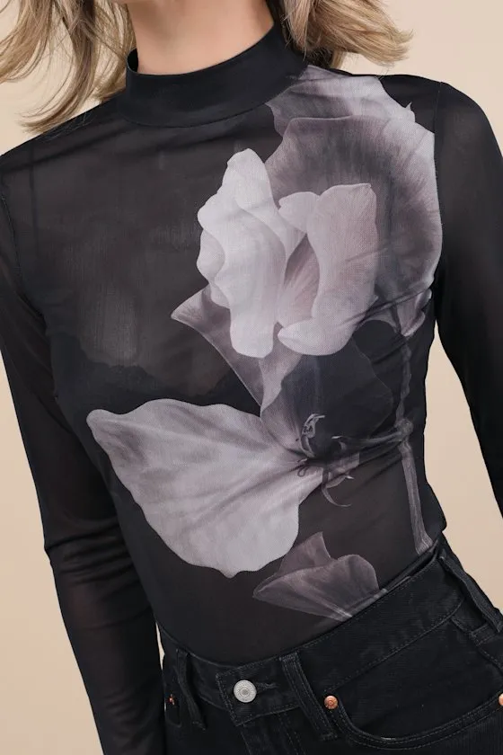 Prettiest Allure Black Floral Sheer Mesh Mock Neck Top sold by Lulus product image thumbnail 4
