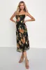 Petal Prowess Black Floral Print Lace-Up Cowl Midi Dress sold by Lulus