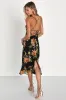 Petal Prowess Black Floral Print Lace-Up Cowl Midi Dress sold by Lulus