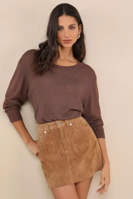 Clean Aesthetic Brown Long Sleeve Sweater Top sold by Lulus