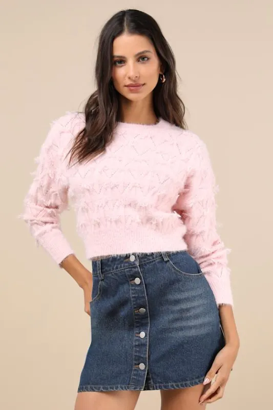 Coquette Comfort Pink Textured Long Sleeve Pullover Sweater sold by Lulus