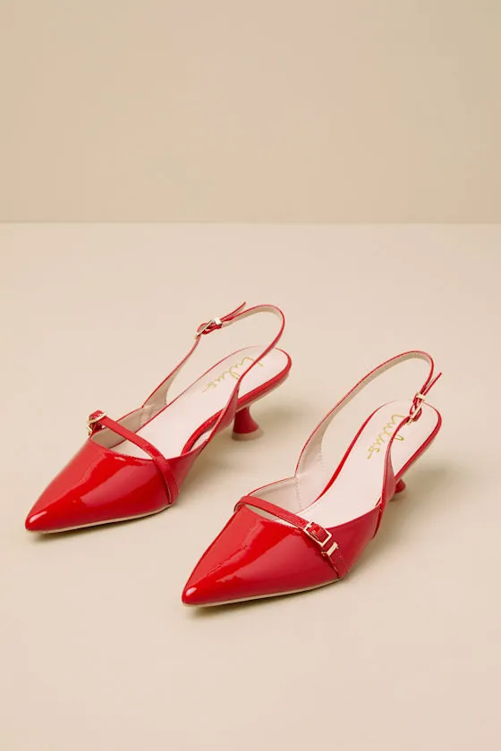 Hughette Crimson Patent Pointed-Toe Slingback Pumps sold by Lulus product image thumbnail 3