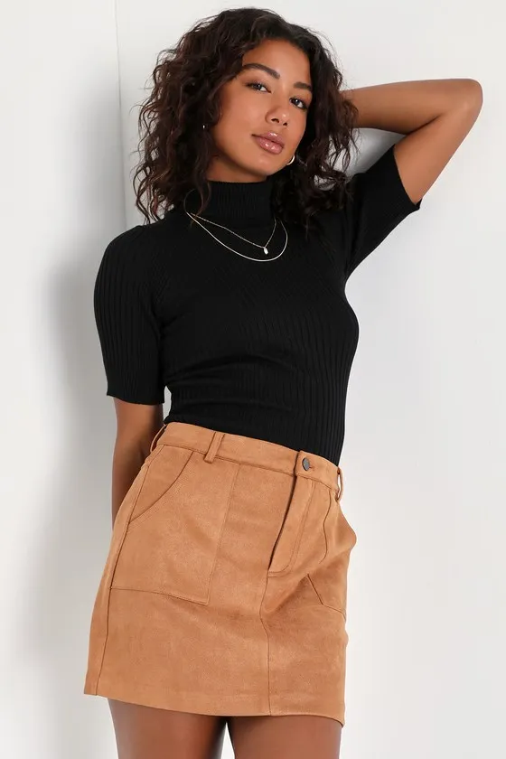 A Dose of Charm Light Brown Suede High-Waisted Mini Skirt sold by Lulus
