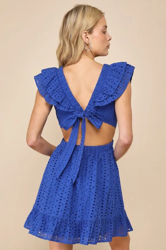 Blissful Sunshine Royal Blue Eyelet Backless Mini Dress sold by Lulus product image thumbnail 2