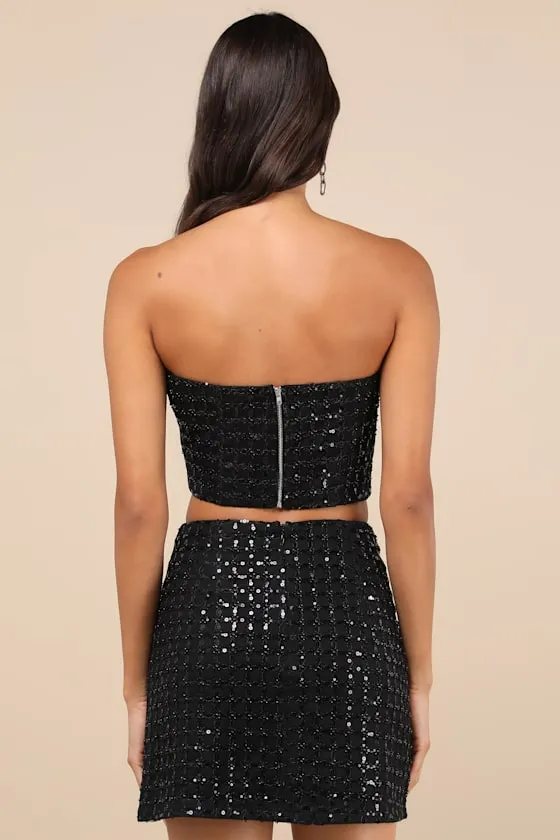 Lovely Decadence Black Sequin Beaded High Rise Mini Skirt sold by Lulus product image thumbnail 2