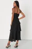 Cascading Crush Black Tiered Bustier Midi Dress sold by Lulus