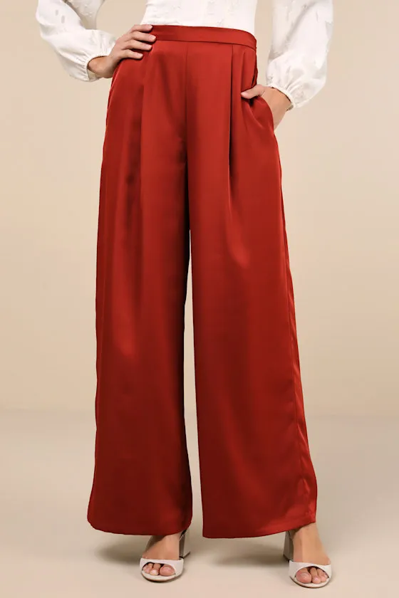 Stunning Chicness Rust Red Satin High-Rise Wide-Leg Pants sold by Lulus product image thumbnail 2
