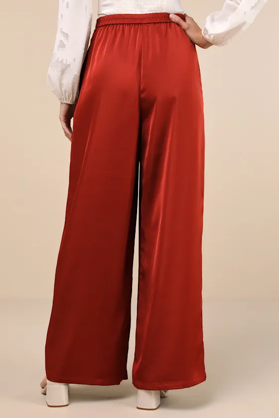 Stunning Chicness Rust Red Satin High-Rise Wide-Leg Pants sold by Lulus product image thumbnail 3